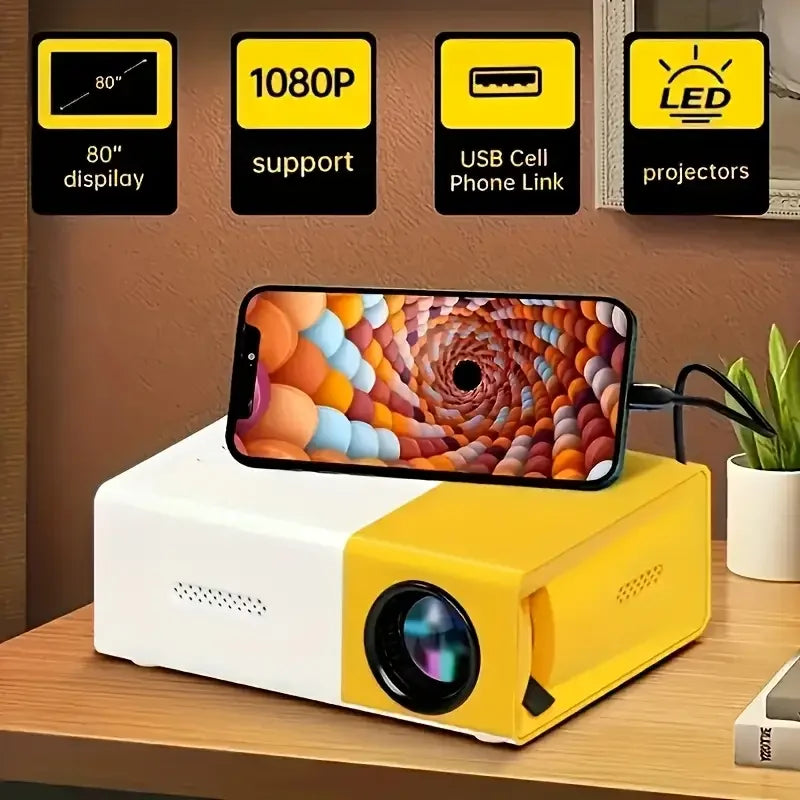 Smart Mini Portable Projector, 180° Adjustable Angle, Compatible, USB, Smartphone 